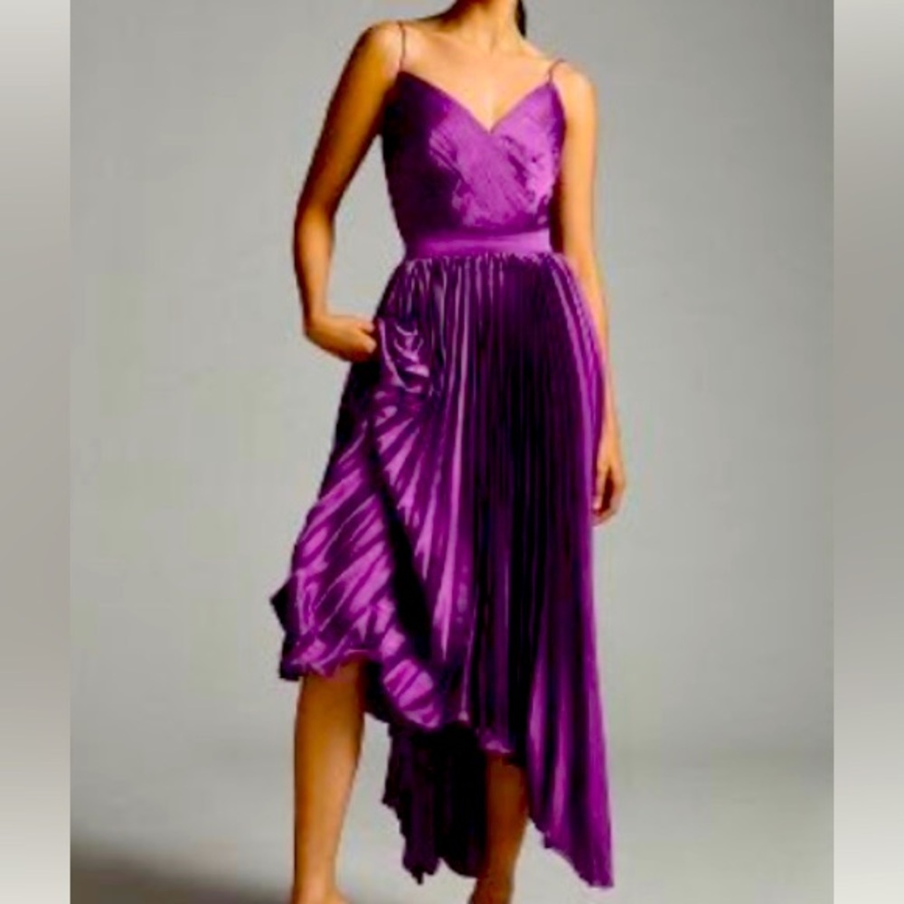 Anthropologie MacDuggal pleated V Neck dress